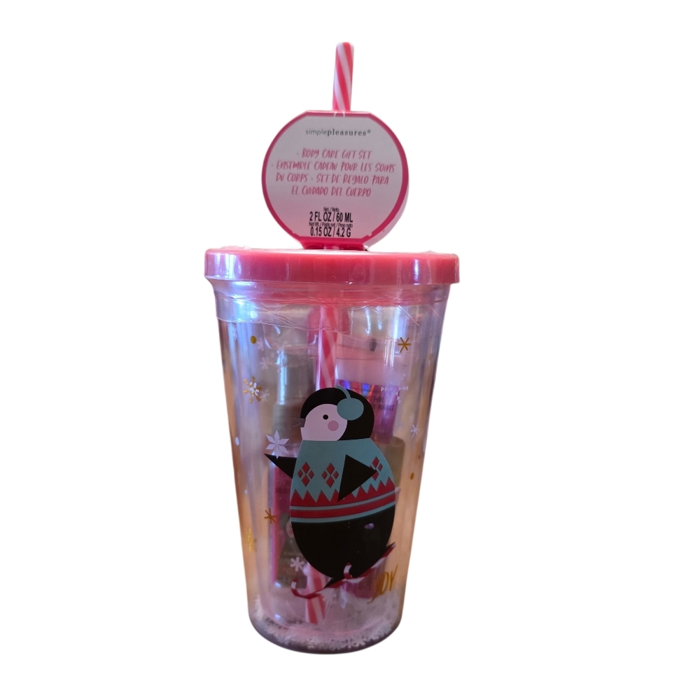 Penguin Holiday Tumbler with Body Care Gift Set Inside